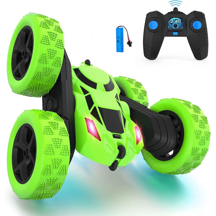 Masinuta Acrobatica cu Telecomanda 2.4GHz, LED, Rotatie 360°, Baterie Reincarcabila, Cablu, Surubelnita incluse