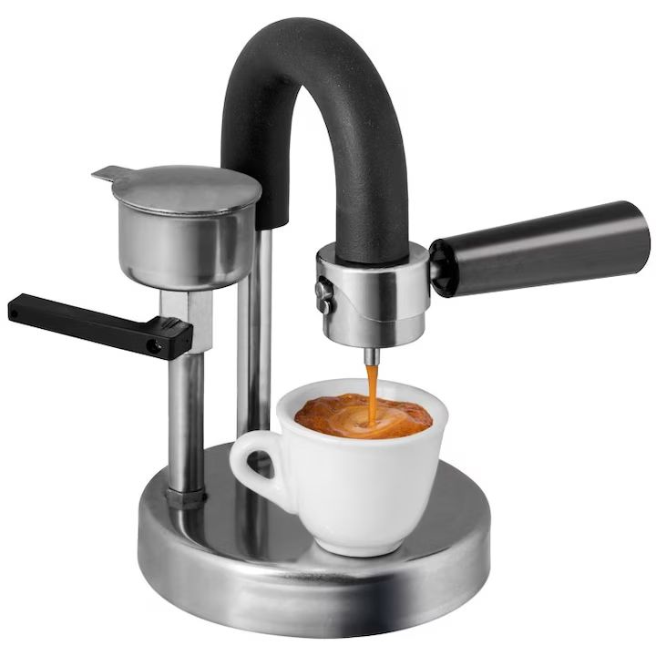 Espressor manual Kamira MACVI®, din inox 100%, presiune 4-5 bari, portabil, fara curent, filtru de inox pentru 1 si 2 cesti cafea, compatibil aragaz si resou