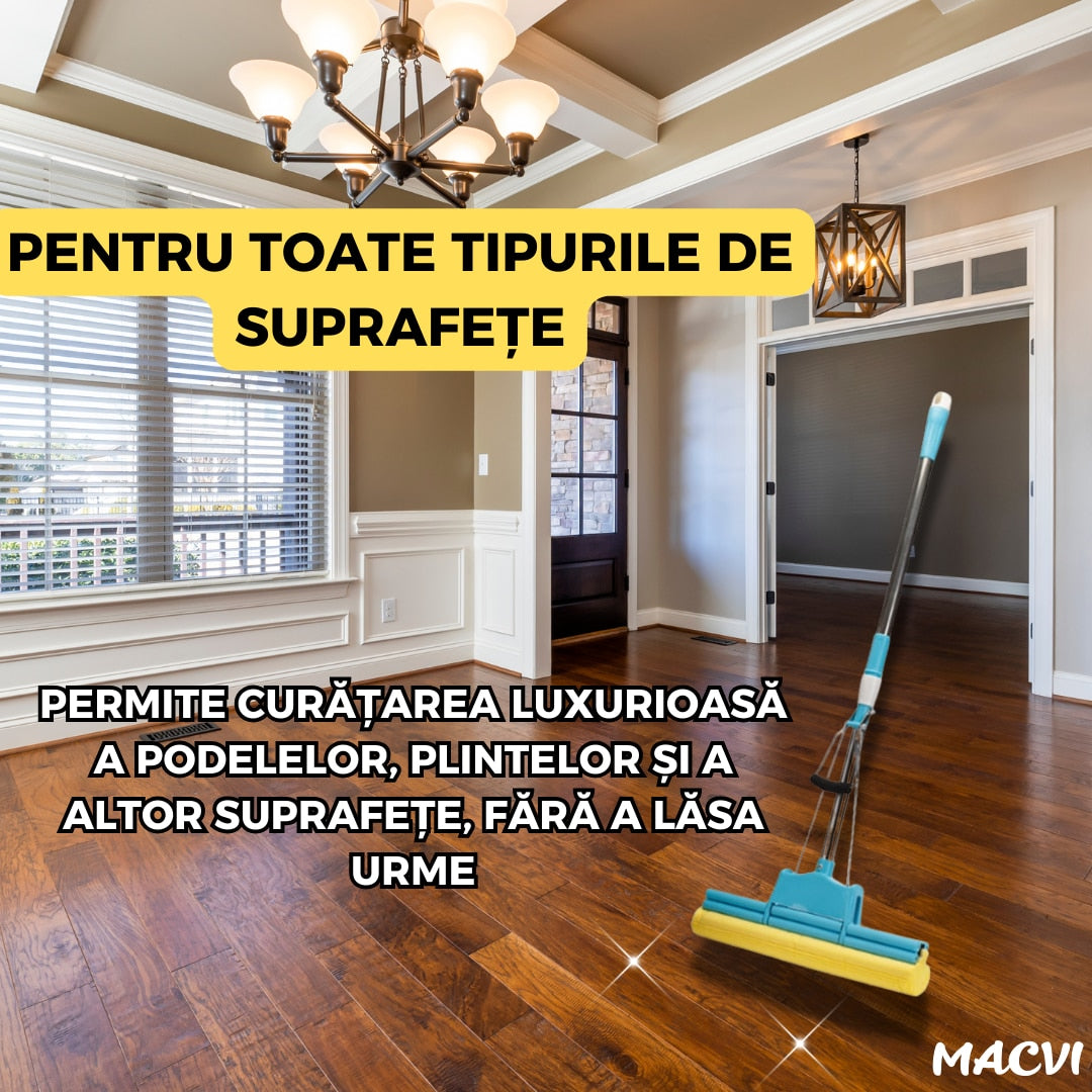 Mop Macvi® cu Storcator si Coada Metalica Telescopica 88-105 cm, PVA, 37 x 5 x 5 cm, Albastru