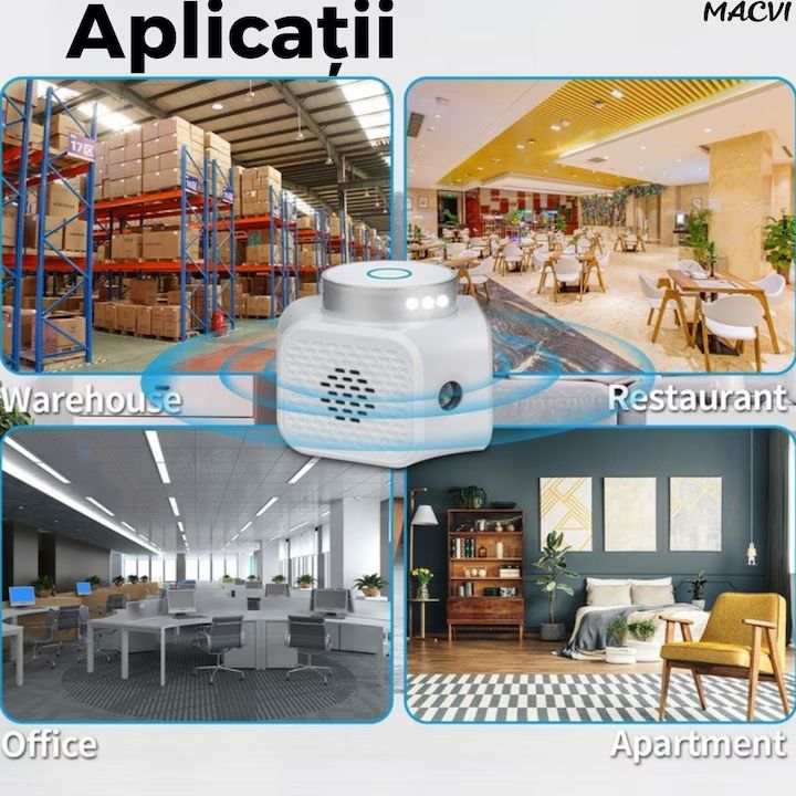 Aparat Macvi® cu ultrasunete anti-daunatori, 360°, ultrasunete duale, 120 mp, frecventa 22-35/25 kHz, sigur pentru animale, alb