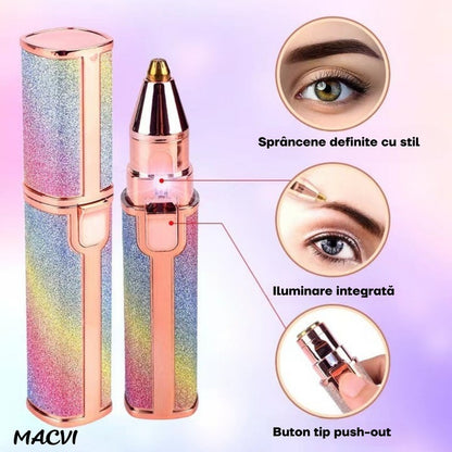 Epilator Facial Macvi® Reincarcabil 2in1 Trimmer Sprancene si Puf, Iluminare LED, Portabil, USB, Potrivit Pentru Toate Zonele Corpului