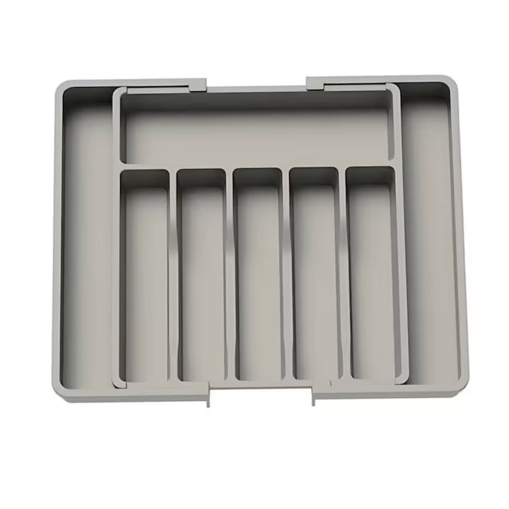 Organizator extensibil Macvi® 8 compartimente, pentru sertar, Sistem modular pentru tacamuri si ustensile de bucatarie, Gri