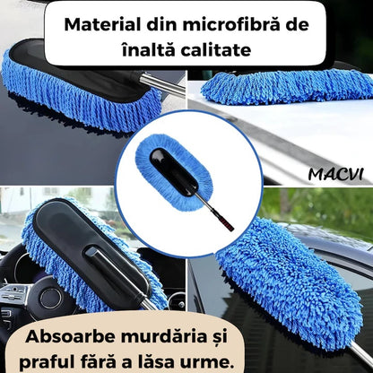 Pamatuf auto din microfibra Macvi® cu maner telescopic, antistatic, ideal pentru praf, plafon si caroserie