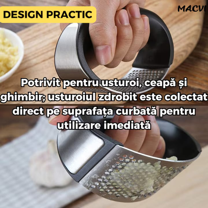 Zdrobitor de usturoi Macvi®, presa manuala din inox, usor de curatat