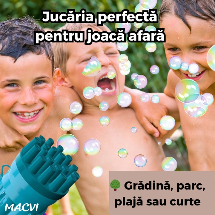 Pistol Bule Macvi® 24 Gauri, Structura Rezistenta din ABS, Tambur Rotativ, Efect Turbo, Jucarie Interactiva pentru Copii si Distractie in Aer Liber, Albastru deschis