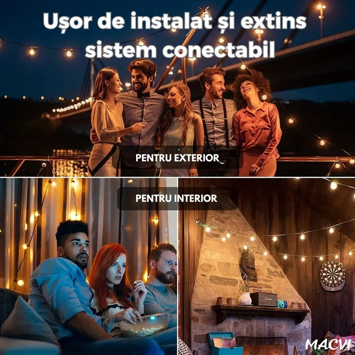 Ghirlanda luminoasa Macvi® led 8 metri cu 25 becuri G40 interconectabila rezistenta la exterior cu bec de rezerva inclus