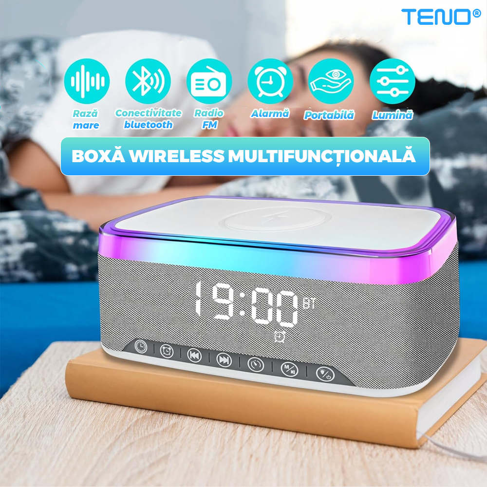 Boxa Portabila, Teno, Multifunctionala 3 in 1, Bluetooth 5.3, Incarcator Wireless, Gri