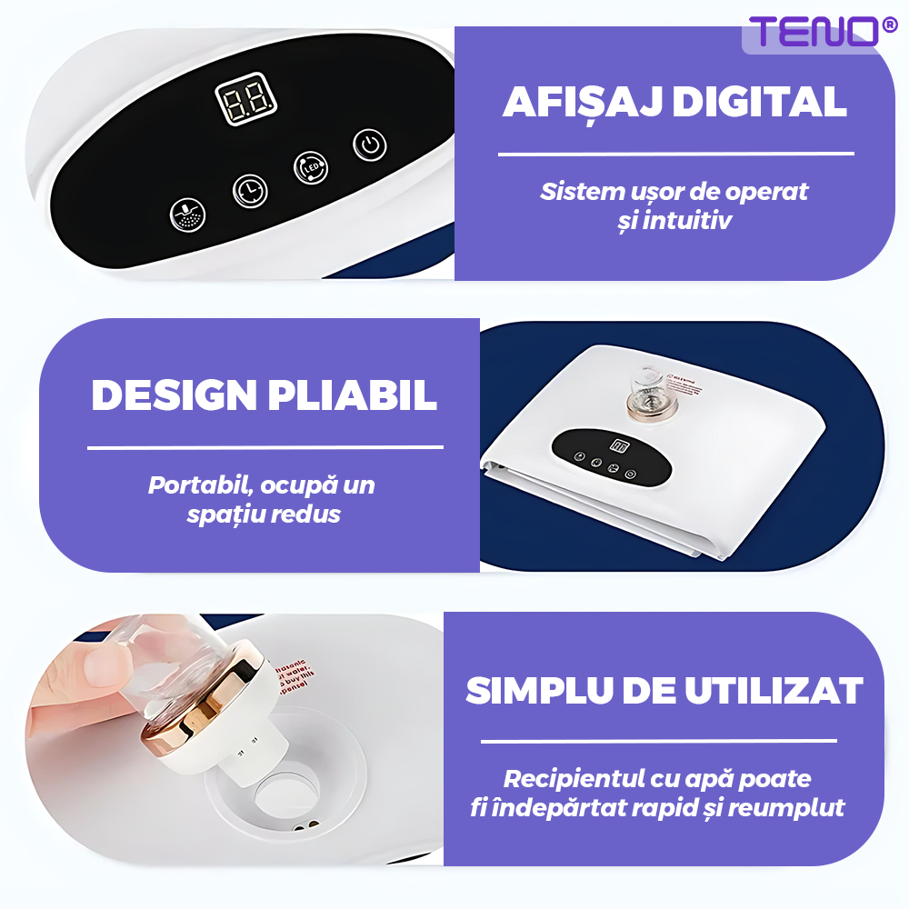 Dispozitiv de Infrumusetare cu Spray Teno®, 7 in 1, ingrijire faciala, tratament cu LED-uri cu 7 culori, intretinerea pielii, hidratare nano, pliabil, usor de utilizat, 205 LED-uri, alb