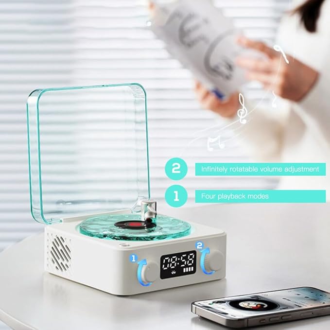 Boxa Bluetooth Retro Macvi® cu Lumini Ambientale si Sunete ale Naturii, 5W, 1500mAh, Alb