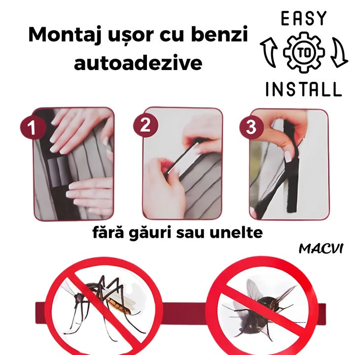 Perdea Anti-Insecte Macvi® cu Inchidere Magnetica, 210x100 cm, Plasa Fina, Fixare Usoara, Ideala pentru Usi de Balcon sau Terasa