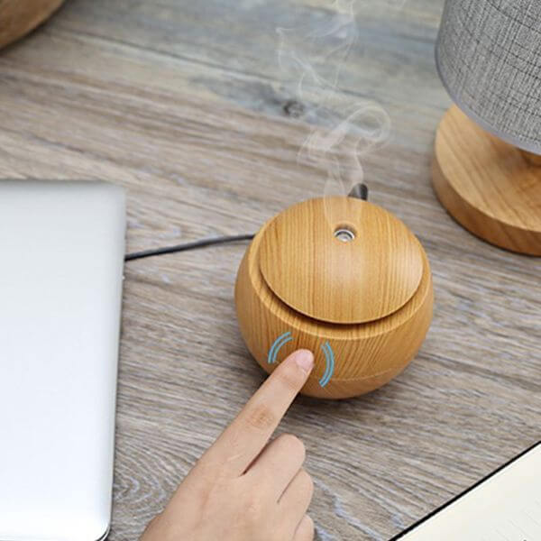 Difuzor Aromaterapie Umidificator Macvi® UM-06,  cu 7 Culori LED, USB, 130 ml, Rotund, Bej