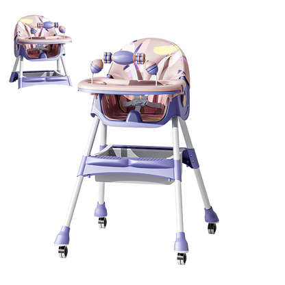 Scaun de Masa 3in1 pentru Bebelusi si Copii Teno®, centura de siguranta in 5 puncte, tavita reglabila si detasabila, loc depozitare jucarii(jucarii neincluse), roz/mov
