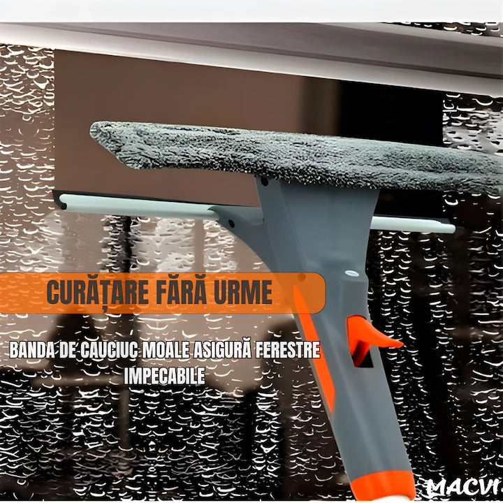 Stergator geamuri Macvi® profesional, maner extensibil pana la 193 cm, pulverizare apa, laveta microfibra inclusa, curatare fara urme