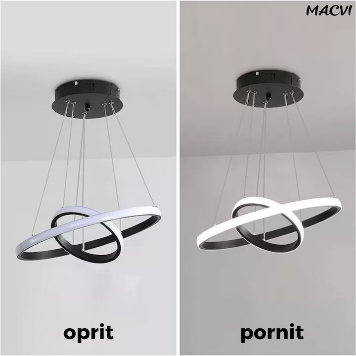 Lustra LED Macvi® Moderna 27W, Design Circular Minimalist, Ø20-40 cm, Alb Rece 6500K, 220V, Negru, pentru Living, Dormitor, Birou