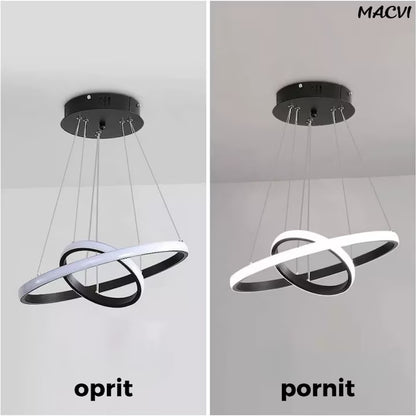Lustra LED Macvi® Moderna 27W, Design Circular Minimalist, Ø20-40 cm, Alb Rece 6500K, 220V, Negru, pentru Living, Dormitor, Birou