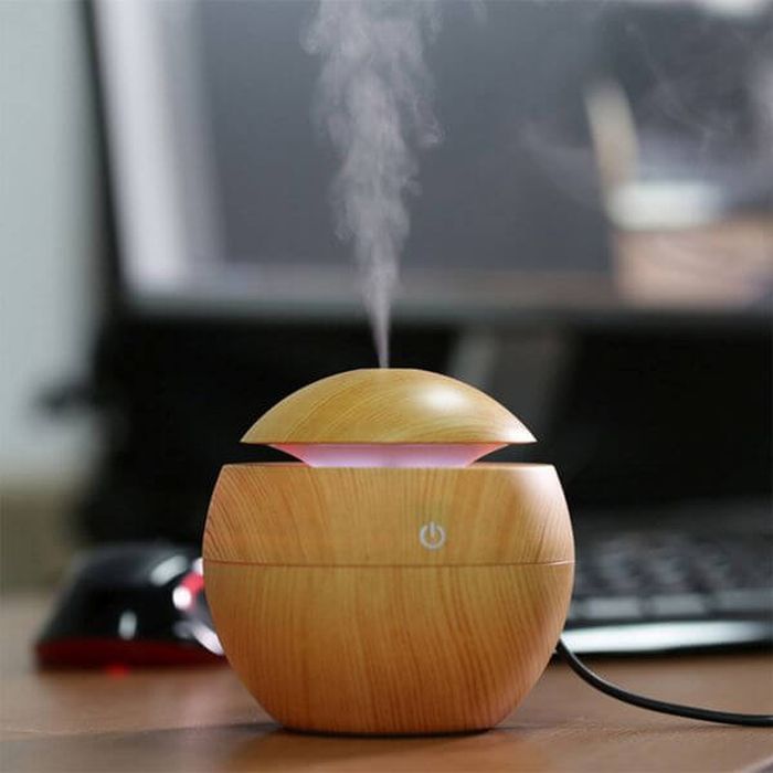 Difuzor Aromaterapie Umidificator Macvi® UM-06,  cu 7 Culori LED, USB, 130 ml, Rotund, Bej