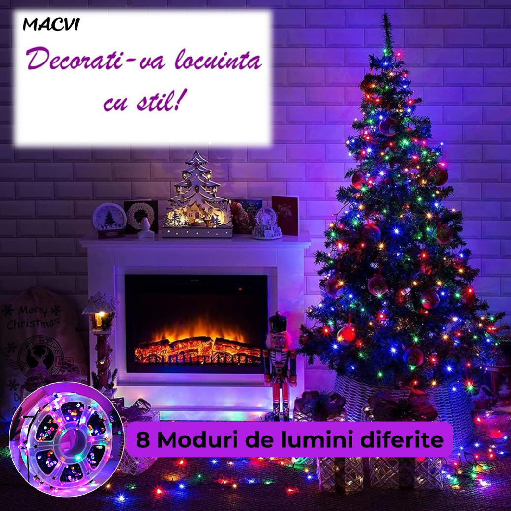 Instalatie Luminoasa LED de Craciun Macvi® pentru Interior si Exterior, 50M, LED, Multicolor, Rezistenta la Ceata