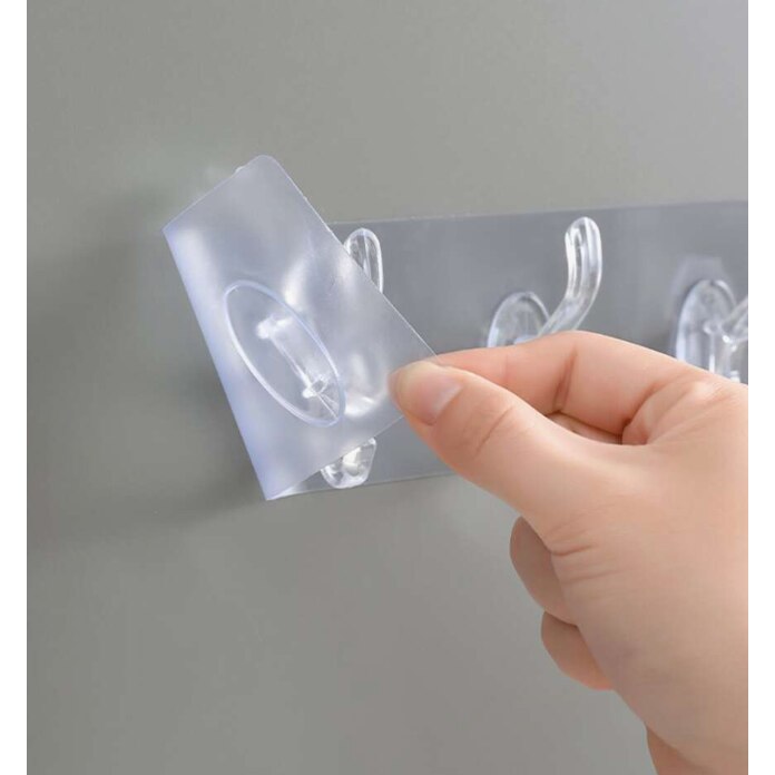 Suport pentru Perete Macvi®,  6 Carlige  Adeziv Transparent, Plastic