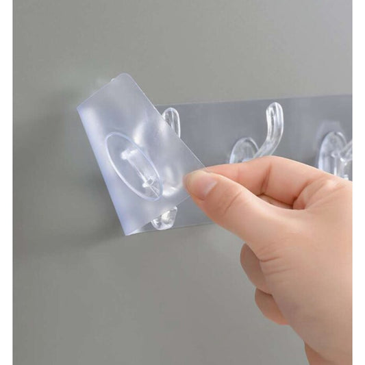 Suport pentru Perete Macvi®,  6 Carlige  Adeziv Transparent, Plastic