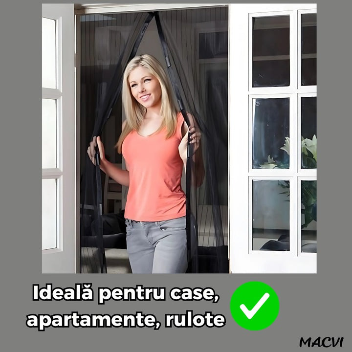 Perdea Anti-Insecte Macvi® cu Inchidere Magnetica, 210x100 cm, Plasa Fina, Fixare Usoara, Ideala pentru Usi de Balcon sau Terasa