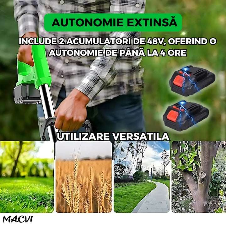 Motocoasa electrica, 2 acumulatori 48V, putere 4000 mAh, 18000 RPM