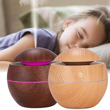 Difuzor Aromaterapie Umidificator Macvi® UM-06,  cu 7 Culori LED, USB, 130 ml, Rotund, Bej