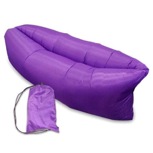 Saltea gonflabila tip sezlong Lazybag Macvi®, material rezistent, umflare fara pompa, pentru plaja/picnic/camping, rucsac de depozitare, 190 x 70 cm,,Mov
