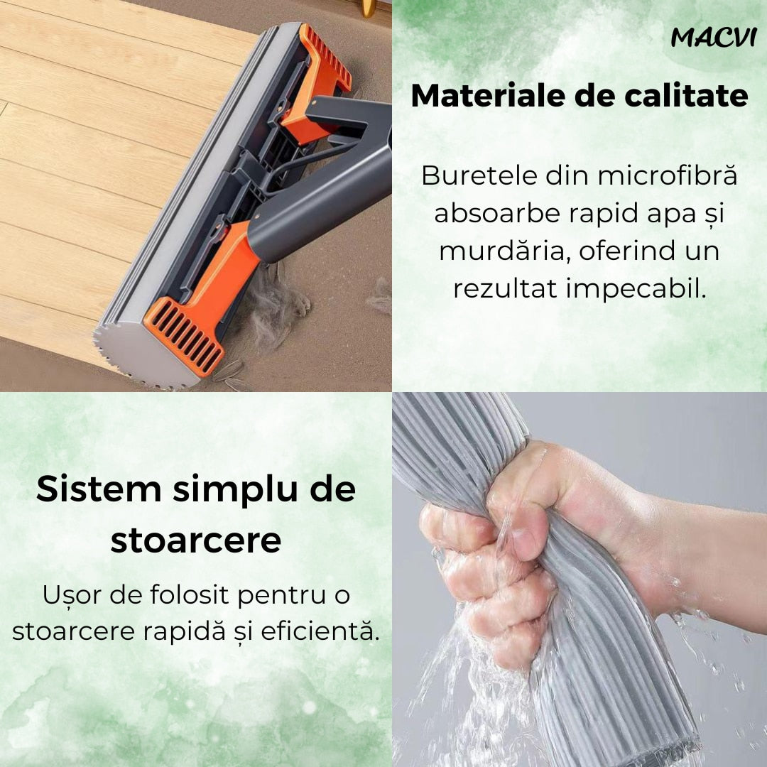 Mop absorbant telescopic Macvi®, alb, sistem de stoarcere simplu, burete usor de inlocuit, ideal pentru toate tipurile de podea