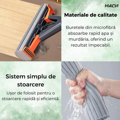 Mop absorbant telescopic Macvi®, alb, sistem de stoarcere simplu, burete usor de inlocuit, ideal pentru toate tipurile de podea