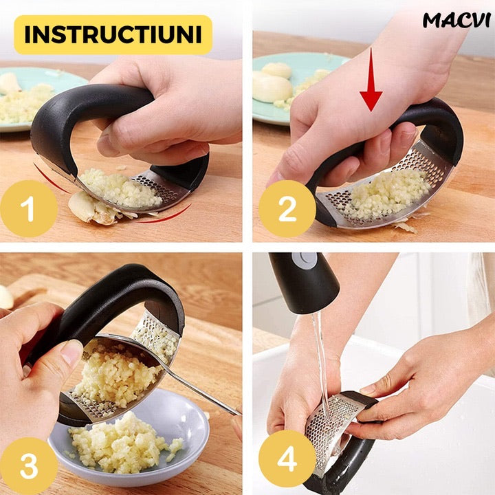 Zdrobitor de usturoi Macvi®, presa manuala din inox, usor de curatat