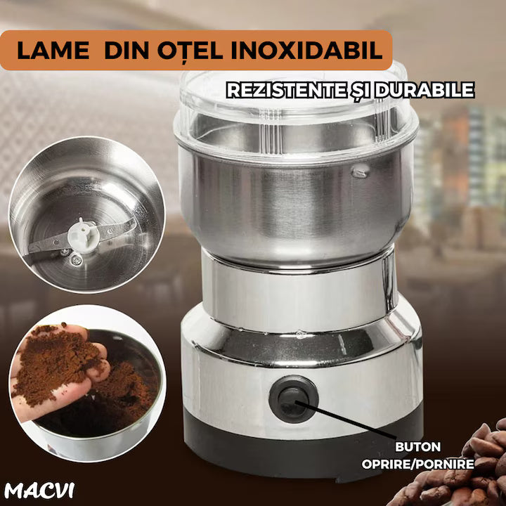 Rasnita electrica Macvi® pentru cafea, condimente si nuci, 100W, lame inox, argintiu