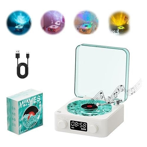 Boxa Bluetooth Retro Macvi® cu Lumini Ambientale si Sunete ale Naturii, 5W, 1500mAh, Alb