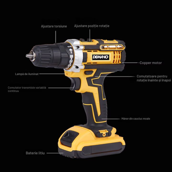 Trusă Bormașină pentru Bricolaj, 2 acumulatori de 48V si 30 accesorii