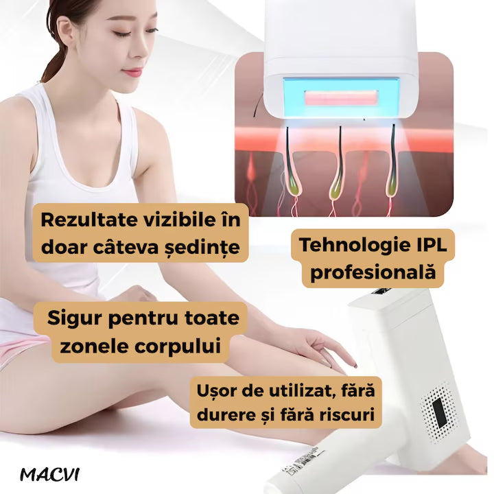 Aparat epilare Macvi® cu lumina IPL, Eficienta profesionala pentru uz acasa
