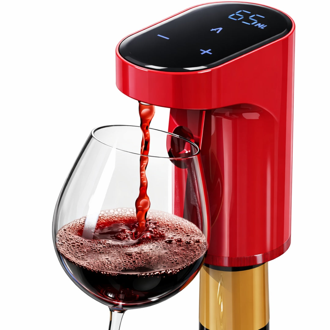 Aerator electric Macvi® pentru vin si alte lichide cu dozare automata ecran tactil si incarcare USB Type-C, Rosu