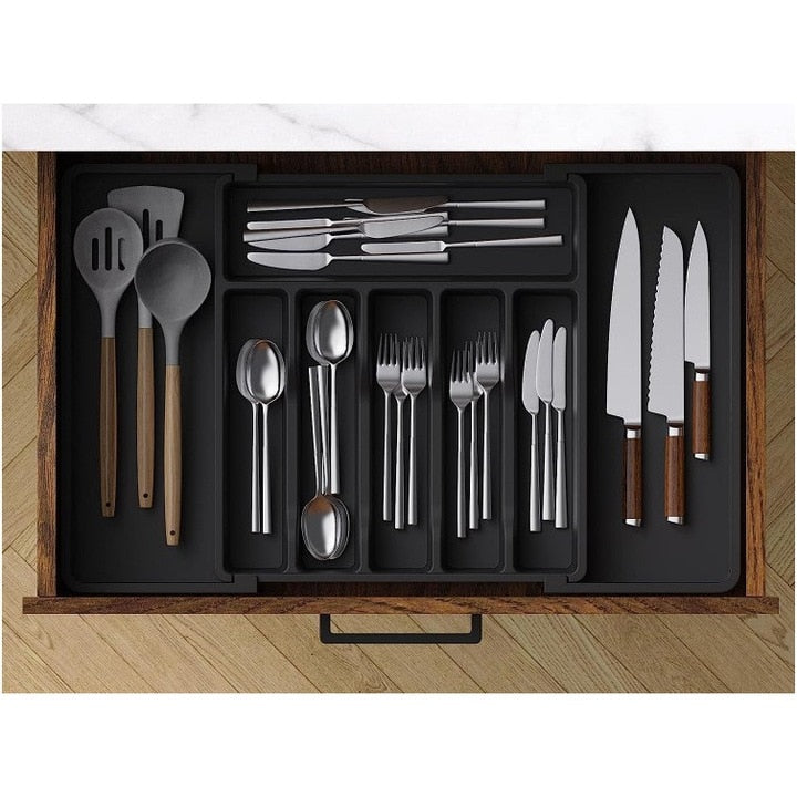 Organizator tacamuri sertar extensibil Macvi® 8 compartimente bloc pentru cutite detasabil negru