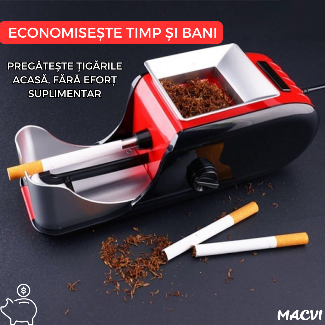 Aparat Electric de Facut Tigari Macvi®, 3 Niveluri de Maruntire, Injector de Tutun, Dimensiune Standard, Design Ergonomic, Rosu/Negru