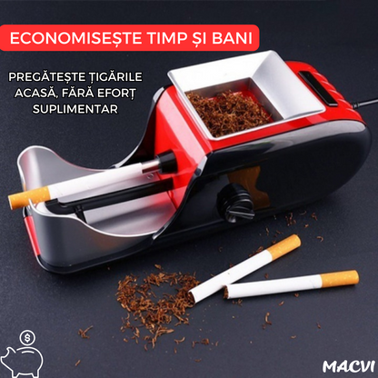 Aparat Electric de Facut Tigari Macvi®, 3 Niveluri de Maruntire, Injector de Tutun, Dimensiune Standard, Design Ergonomic, Rosu/Negru