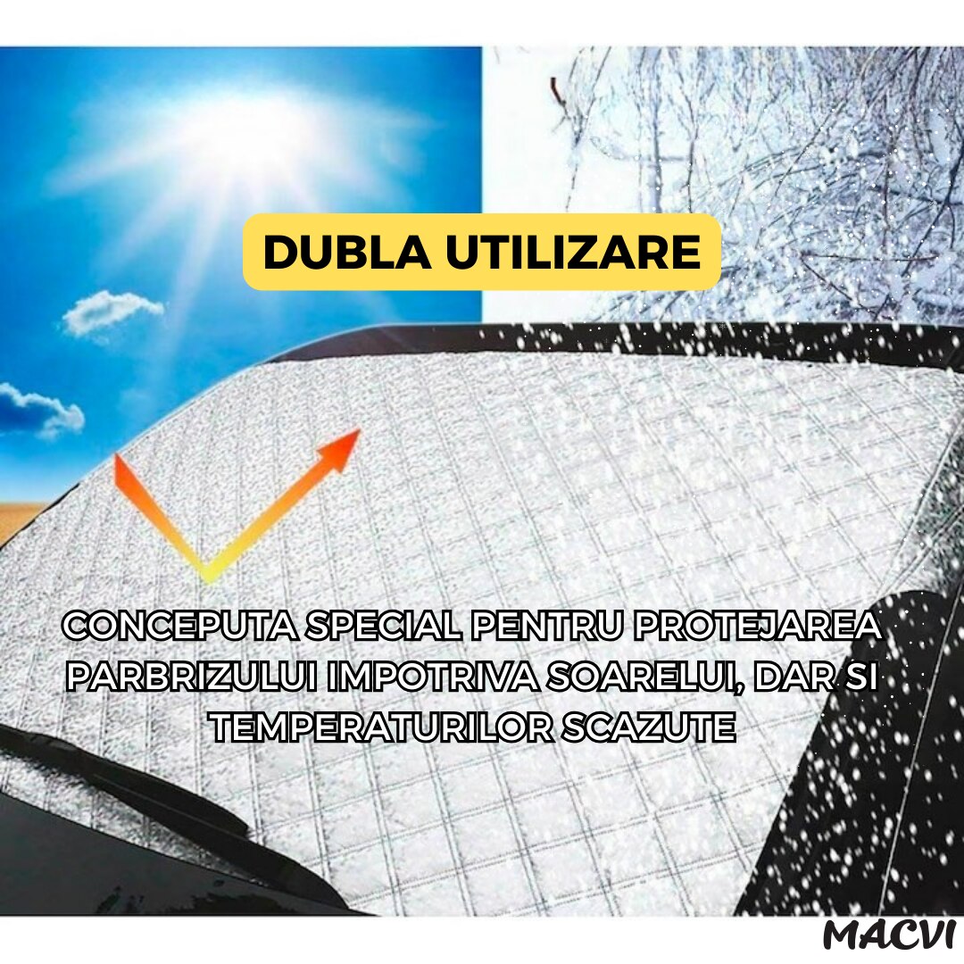 Parasolar Auto Macvi® pentru Parbriz Iarna-Vara, 98x146 cm, cu Doua Fete, Protectie UV si Impotriva Zapezii