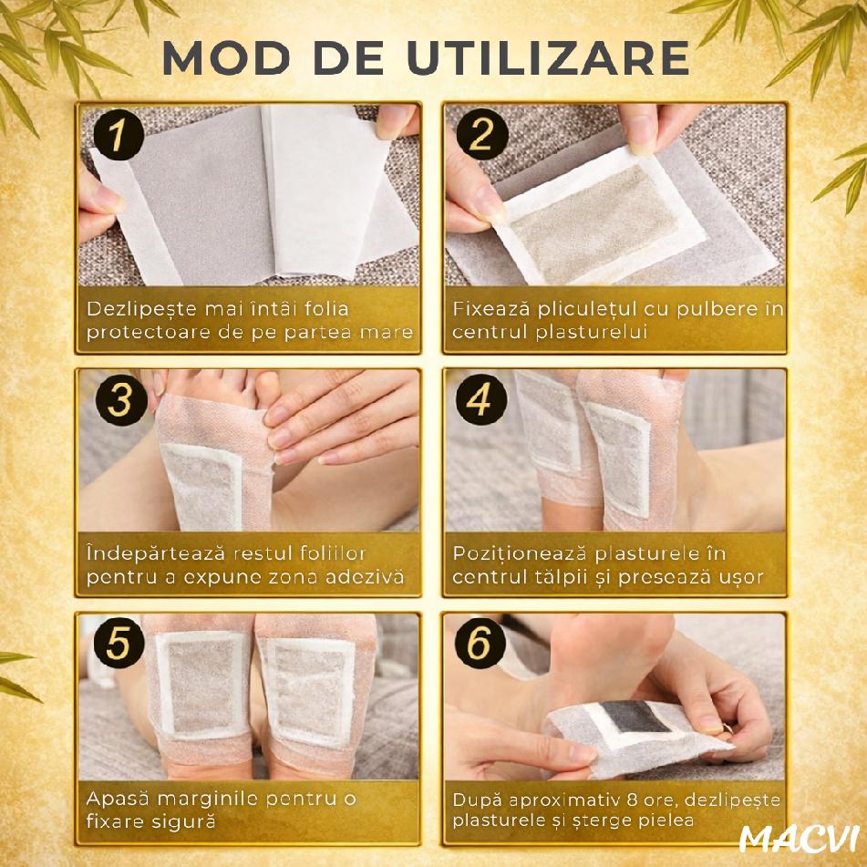Plasturi detoxifiere, Macvi®, cu ghimbir, 10 bucati, pentru picioare