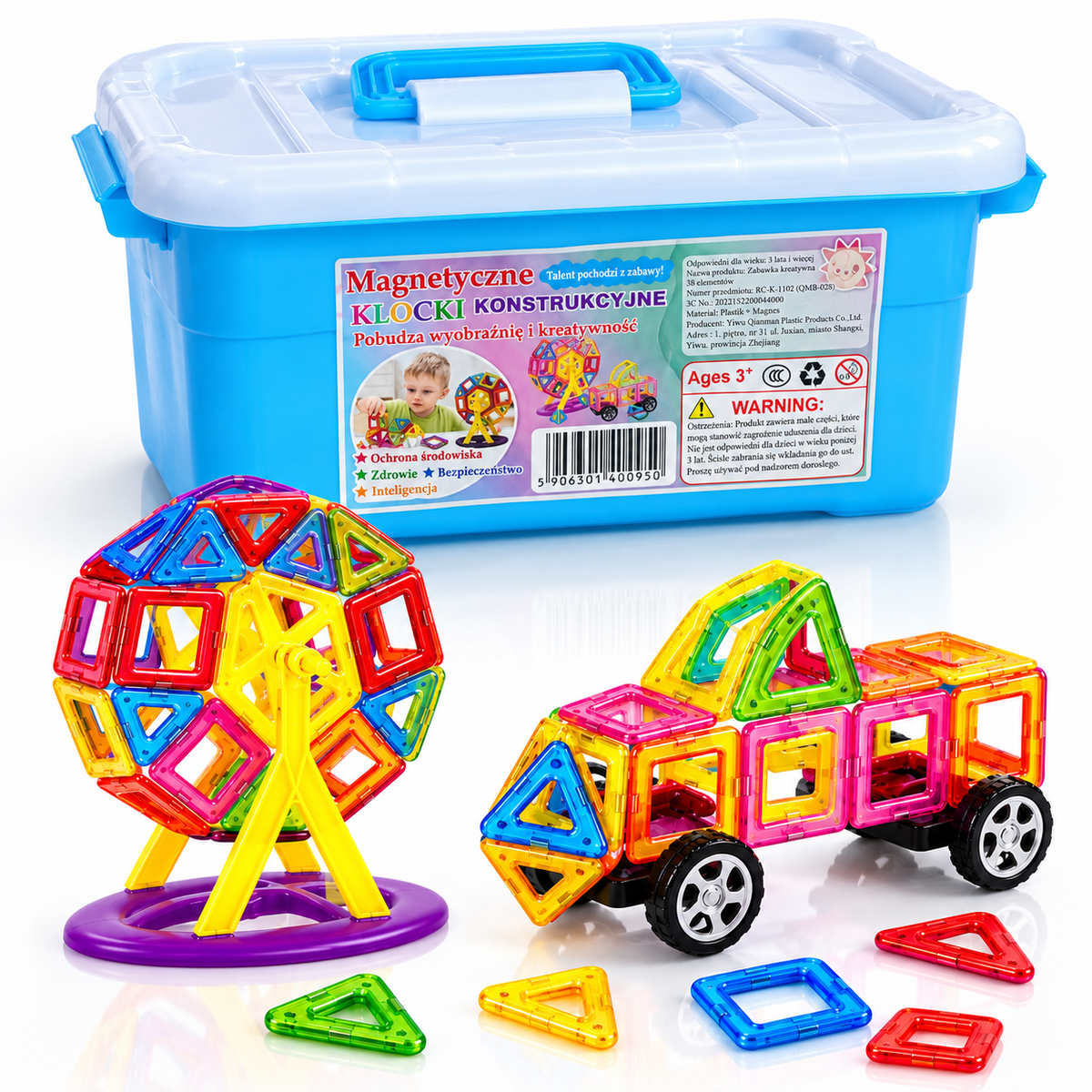 Jucarie constructie magnetica Macvi®, 70 piese, copii 3 ani+, blocuri magnetice educative, dezvolta creativitatea, logica, motricitate, multicolor