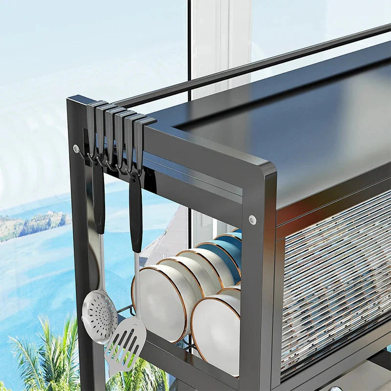 Scurgator Vase deasupra Chiuvetei Macvi®, Raft Multifunctional cu 3 Niveluri, Suport Tacamuri si Cutite, Organizator Bucatarie din Inox cu Usi Rabatabile AntiPraf