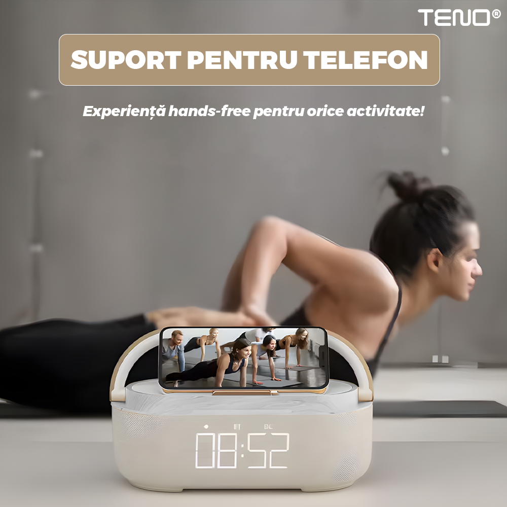 Boxa Portabila Teno 3 in 1, lumina ambientala si suport telefon, gri