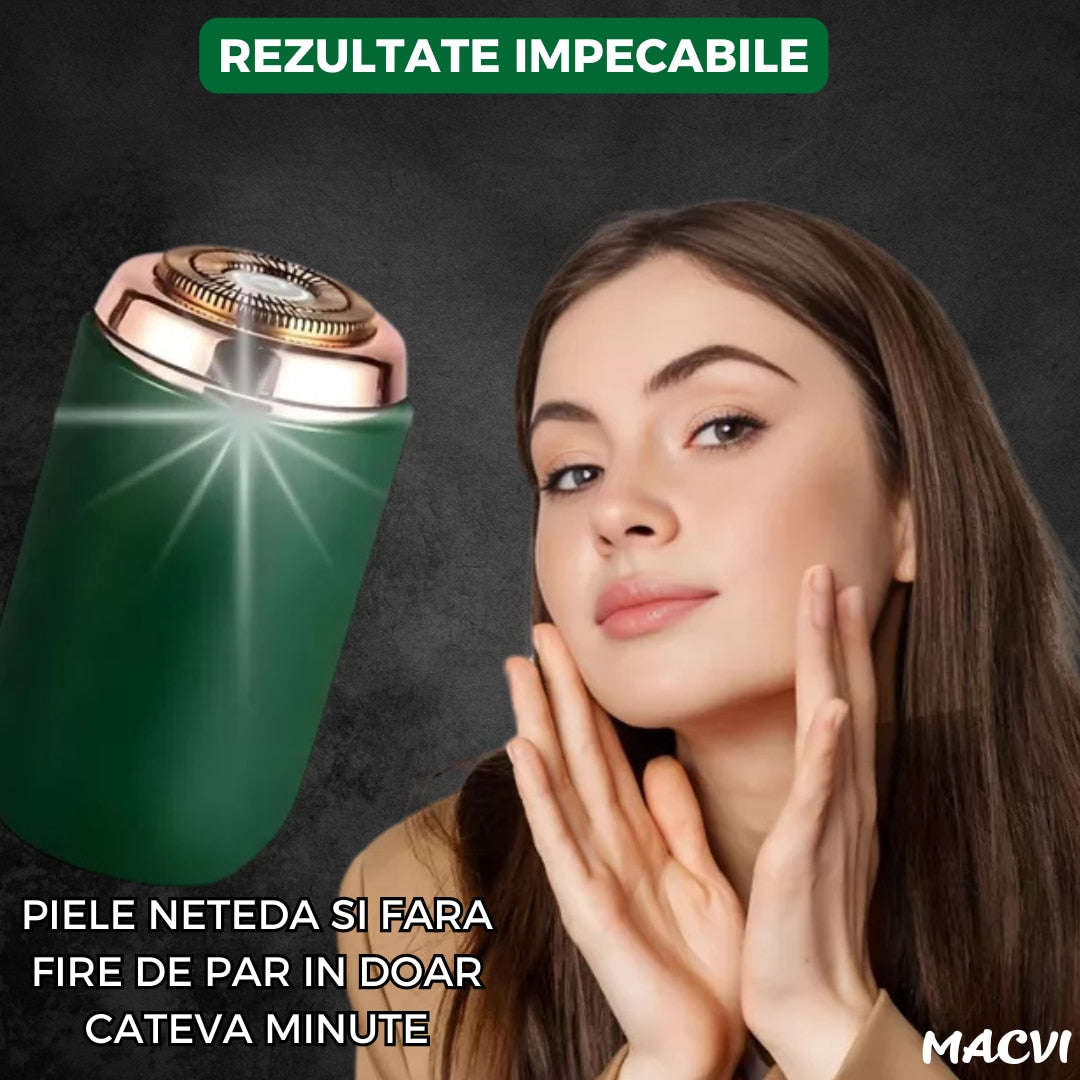 Mini aparat de ras portabil Macvi®, Depilare rapida si eficienta, incarcare USB, autonomie 60 minute, Verde