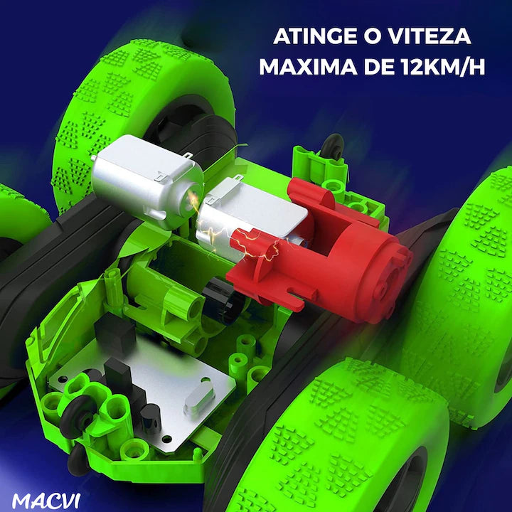 Masinuta Acrobatica cu Telecomanda 2.4GHz, LED, Rotatie 360°, Baterie Reincarcabila, Cablu, Surubelnita incluse