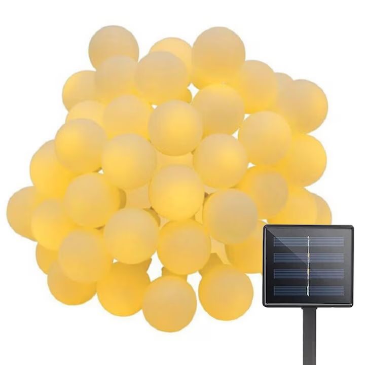 Ghirlanda Solara Macvi® exterior gradina 7M 50 LED IP65 8 moduri alb cald