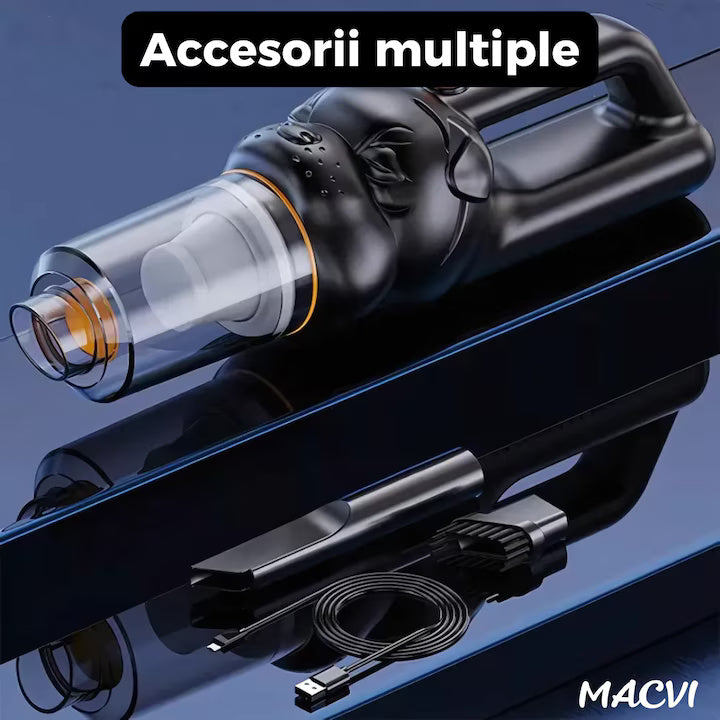 Aspirator Auto si de Birou Portabil Macvi® cu Functie de Suflare si Aspiratie, Mini, Putere Mare, Reincarcabil USB