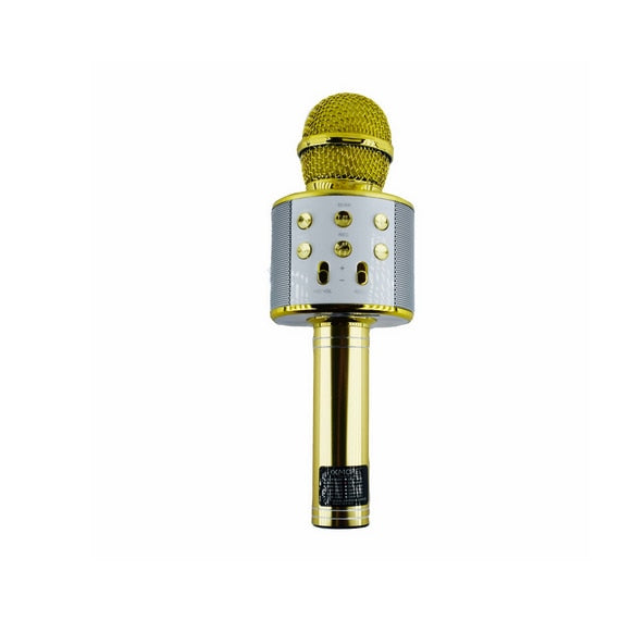 Microfon Karaoke Macvi® DS878, Metalic, Sunet de Calitate, Redare Card Memorie, Galben