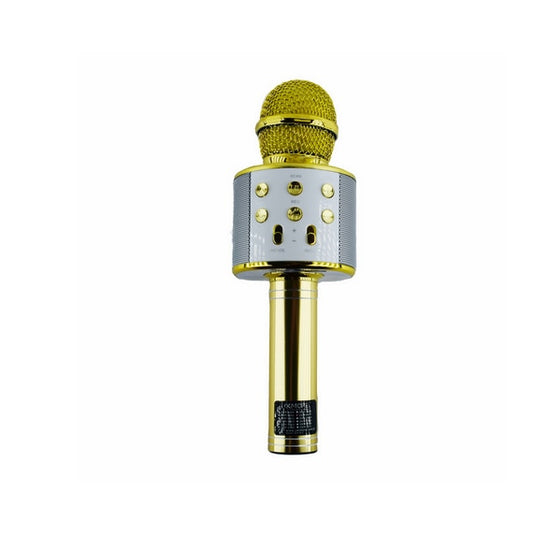 Microfon Karaoke Macvi® DS878, Metalic, Sunet de Calitate, Redare Card Memorie, Galben