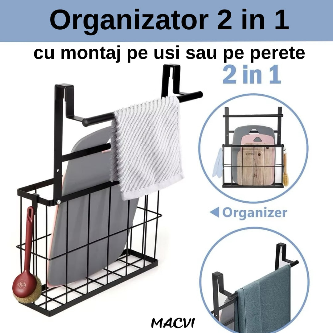 Cos metalic suspendat Macvi®, organizator pentru dulap baie sau bucatarie, economisire spatiu, otel carbon, montaj simplu